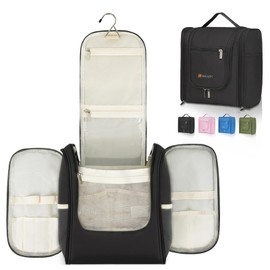MULISOFT Travel Toiletry Bag for Women & Man, Extra Large Toiletry Bag, Portable Hanging Toiletries Bag, Water Resistant Dopp Kit for Toiletries, Cosmetics, Big Comparment Travel Makeup Bag, Black
