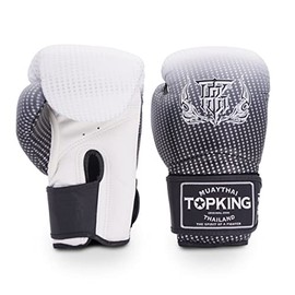 Top King Super Star Breathable Leather Gloves Muay Thai Boxing Gloves for Training or Sparring- Silver, 14oz