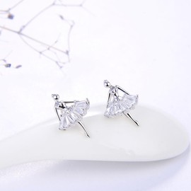 BVELA S925 Sterling Silver Cubic Zirconia Ballet Dancer Stud Earrings for Women Ballerina Nickel Free