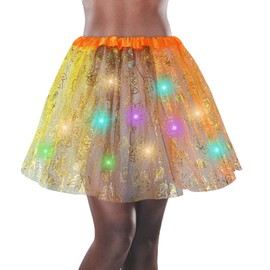 QLINLEAF Thanksgiving Women's LED Tutu Skirt Maple Dance Tutu Skirts Performance Costume Tutu for Women and Girls Orange