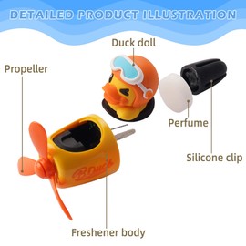 Car Air Freshener Cute Cartoon Yellow Duck Pilot Car Diffuser Rotating Propeller Automotive Air Outlet Fan Creative Car Perfume Decoration Cool Car Accessories Comes with 4 Fragrant Tablets