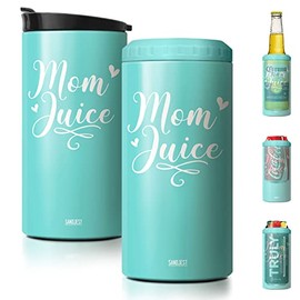 SANDJEST Mom Tumbler and Can Cooler - 4 in 1 Design Mom Juice Travel Mug Fits for Most 12oz Skinny Can Beer Bottles - Gifts for Mothers from Daughter, Son on Birthday, Mothers Day, Christmas