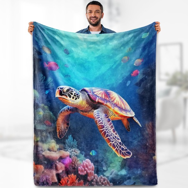 Aimego Sea Turtle Blanket Gifts - Ocean Themed Nautical Landscape