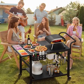 Leteuke Pizza Oven Table Grill Cart for Blackstone Griddle, Outdoor Pizza Oven Stand Fits Ninja Griddle, Cuisinart, Gozney, Solo Stove, BBQ Prep Tables Station with Seasoning Tray, 47.2"x27.5"x35.8"
