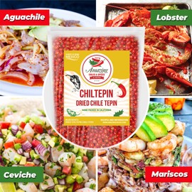Dried Chiltepin Peppers (Chile Tepin) – 1oz Bag - Great For Use with Seafood, Sauces, Stews, Salsa, Meats. Very Hot with a Smoky Flavor. Air Tight Resealable Bag. By Amazing Chiles & Spices.
