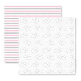 SwaddleDesigns Marquisette Swaddles, Set of 2 Premium Cotton Muslin Blankets, Simple Stripes and Pastel Pink Little Doggie