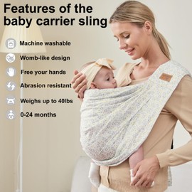 vrbabies Baby Sling Carrier Newborn, Adjustable Easy Wearing Baby Nursing Warp Sling, New Mom Dad Soft Cotton Baby Front Holder Carrier for Infant Toddler Life Travel Essential Gifts (Yellow Flower)