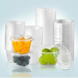 SUCITY 120 Set 5.5oz. Disposable Plastic Portion Cups with Lids - Soufflé Cups, Jello Shot Cups With Lids,Condiment Sauce Containers For Sampling, Sauce, Snack or Dressing