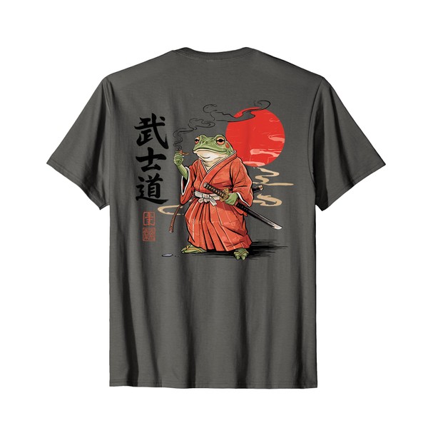 Samurai Frog with Katana and Pipe Japanese (ART BACK) T-Shirt