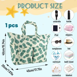ACTOYS Beach Bag XXL, Beach Bag with Zip, Women's Beach Bag, Bath Bag XXL Family, Large Bath Bag, 45 x 40 x 20 cm, Pineapple