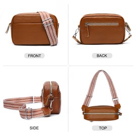 Utenwat Small Crossbody Bags for Women Genuine Leather, Guitar Strap Shoulder Handbag Purse Camera Bag with Rfid Card Slots, brown