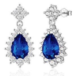 Sterling Silver Earrings for Women, Stud Earrings with Teardrop Blue Cubic Zirconia Hypoallergenic Bridal Earrings Wedding Jewellery Gifts