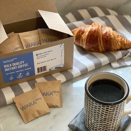 Waka Quality Instant Coffee — Medium Roast — Arabica Beans & Freeze Dried — 50 Packets Bulk Box for Hot or Iced Coffee