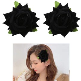 Rose Flower Hair Clips for Women Floral Hair Clip Black Flower Brooch Pins for Women Large Roses Hair Barrette Accessories Flowers Headpieces for Wedding Party Decorations 2Pcs