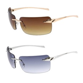 Rimless Sunglasses Fashion Rectangle Tinted Lens Eyewear 90S Glasses Style Retro Design Square Frames Clear Metal Art Vintage (2 Pack: Black-Brown)