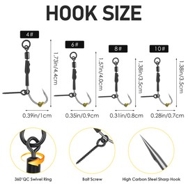 Luroad 8 Pcs Ronnie Rigs with Boilie Screws, Curved Barbless Barbed Carp Fishing Ronnie Rig Hooks with Teflon Coated, Hair Rigs for Carp Fishing