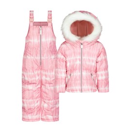 Jessica Simpson Girls' Two-Piece Insulated Winter Snowsuit with Faux-Fur Hooded Jacket and Ski Bib Overalls, Dusty Pink, 3T