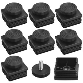 CODIRATO Pack of 8 Square Furniture Feet Adjustable Feet Foot Caps Furniture Pipe Plugs Lamellar Plugs with Threaded Handle Furniture Feet Plugs Adjustable Threaded Feet for Square Tube