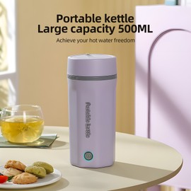 Portable Travel Electric Kettle 500ml Stainless Steel Portable Electric Kettle for Boiling Water 300W Leak Proof Dual-wall Personal Hot Water Boiler with Keep Warm Function