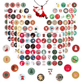 JAMSSOW 288 pcs Christmas Advent Calendars Stickers,1-24 Christmas Number Stickers,Christmas Countdown Stickers for Christmas Party Favors DIY Crafts Baking Label Decoration,12 Sheets,4.5cm