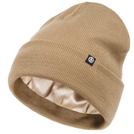 Enwokran Unisex Soft Feel Turn up Slouch Knit Beanie Hat Warm Fleece Lined Winter Hat for Cold Wet Weather, Windproof & Warm & Stretchy (Khaki)