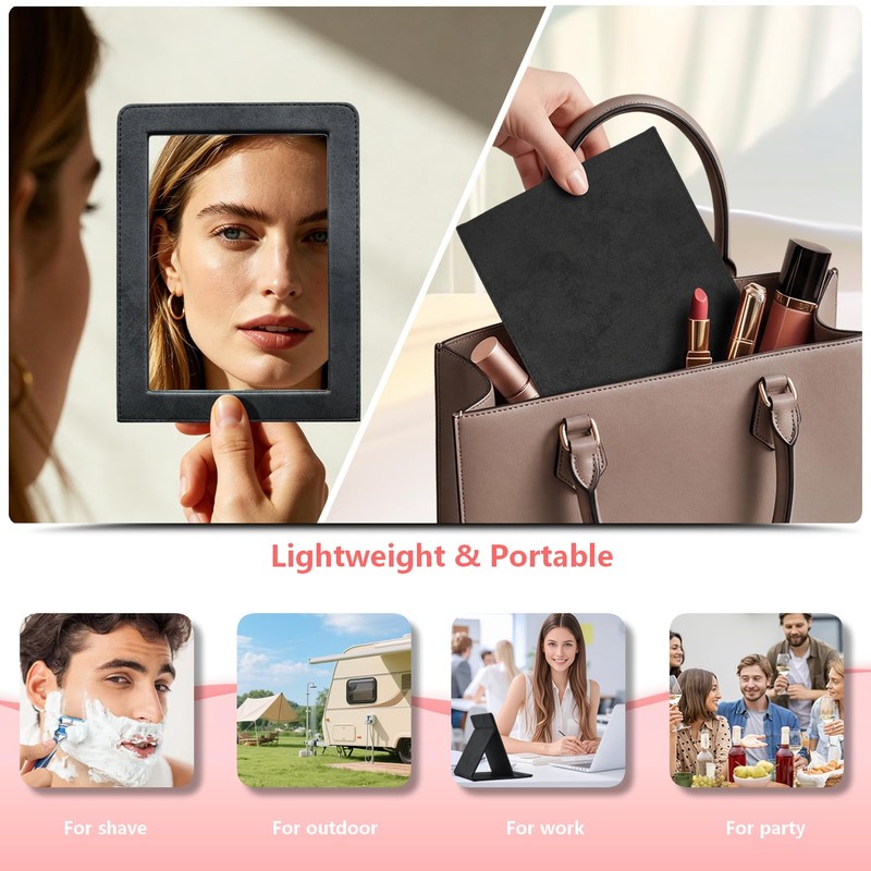HEISHAYU PU Leather Portable Folding Makeup Mirror (Rectangular Adjustable Bracket