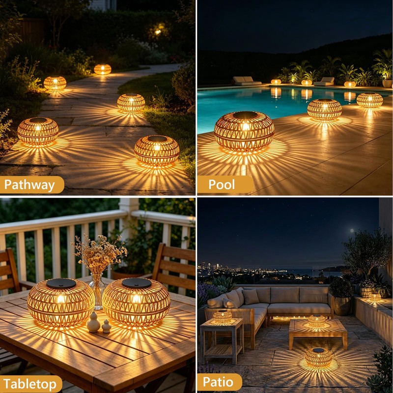 2 Pack Solar Lanterns Outdoor Waterproof, 11" Bigger Rattan Outdoor