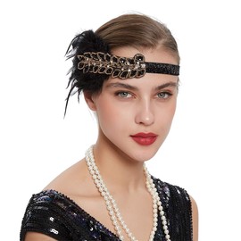 Anglacesmade Bridal 1920s Flapper Feather Headband Crystal Beaded Black Feather Headpiece Great Gatsby Hair Jewelry for Women and Girls