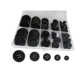 TRXSHMY 150 Pcs Premium Resin Sewing Buttons, 5 Sizes of Black Buttons, Flatback Button, 4-Hole Craft Buttons for Sewing, Suits, DIY and Decoration