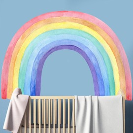 50.7"×34.7" Large Full Rainbow Wall Decal, Watercolor Arch Wall Sticker for Nursery, Kids Room or Playroom, iinuu Dreamy Wall Art Decor