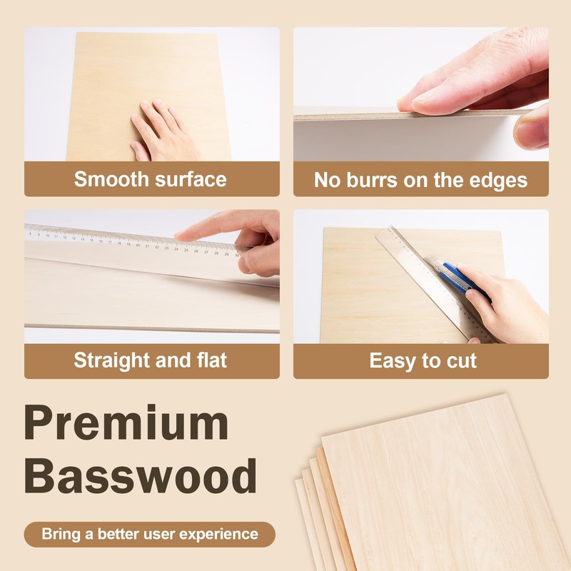 MITINU 12 Pack Basswood Sheets for Crafts,18"x12"x1/8" 3mm Thick Plywood
