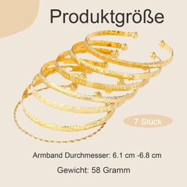Vimmvid Pack of 7 bangles gold, bangles ladies, gold bangle, golden bangles Valentine's Day for her women, One size, Synthesis, not have