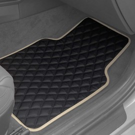 FH Group Floor Mats - Faux Leather Floor Mats for Cars, Universal Fit Automotive Floor Mats, All Purpose Car Floor Mats, PU Leather Protector Mat for Most Sedan, SUV, Truck Floor Mats Beige