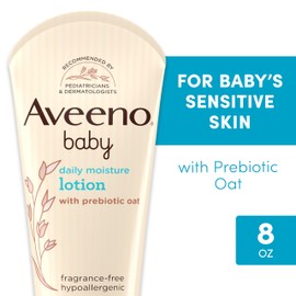 Aveeno Baby Daily Moisture Body Lotion for Sensitive Skin, Hypoallergenic Moisturizing Baby Lotion with Nourishing Oatmeal to Deeply Moisturize Baby's Skin, Fragrance-Free, 8 fl. oz