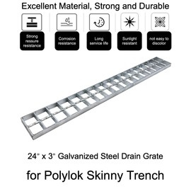 MASSLUNT Galvanized Steel Drain Grate 24x3 for Polylok Skinny Trench, 2 PC Outdoor Drain Cover, B Class Replacement Sewer Grate Durable Heavy Duty, Sliver Rectangle Drainage Grate for Driveway, Yard