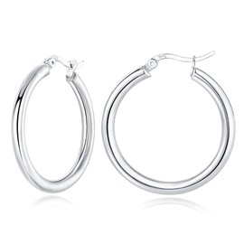 EPVOA Silver Hoop Earrings for Women, 925 Sterling Sliver Hoop Earrings for Girls, Hypoallergenic Silver Hoops Earrings, Silver Hoops, Small Hoop Earrings for men, Size 40mm