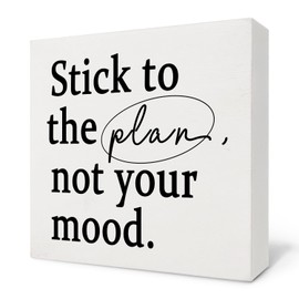 Nvotell Inspirational Stick to the Plan Not Your Mood Wooden Box Sign, Motivational Positive Affirmations Wood Block Plaque for Home Office Desk Shelf Tabletop Decor 5x5 Inch