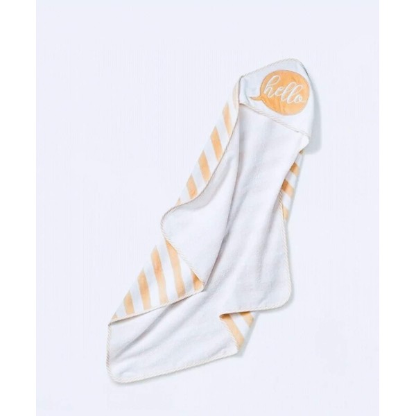 Cloud Island White/Orange Baby Hello Embrd Hooded Towel