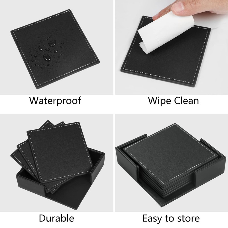 Famibay PU Leather Coasters with Holder Set of 6 Drink