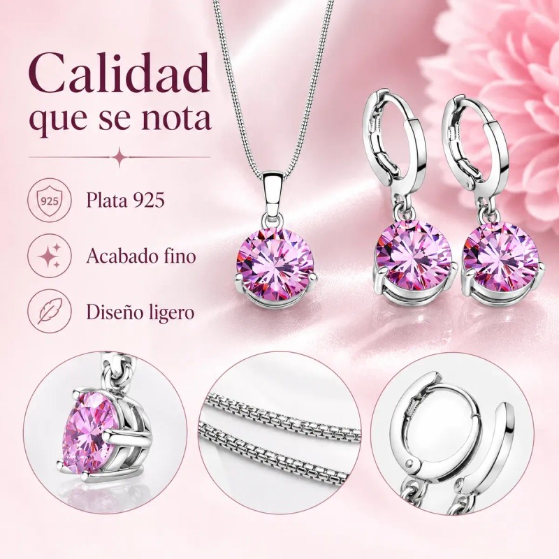 regalos mujer joyeria - Collar De Plata 925 Moissanita Rosa