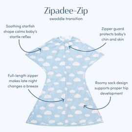 SleepingBaby Zipadee-Zip Transitional Swaddle Sack - Wearable Blanket with Zipper Convenience - Spring Showers, Large (12-24 Month)