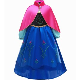 bibeikele Anna Costume for Girls Dress UP Outfit Kids Cosplay with Crown Wand Wig Necklace 9-10Years(FCF58-150)