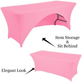 Fhberni Spandex Table Cover 8 ft. Fitted Polyester Tablecloth Stretch Table Cover Table Topper Open Back - Pink