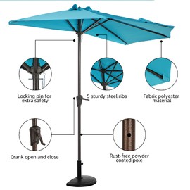 COBANA 9’ Half Round Patio Outdoor Umbrella with Crank for Deck, Balcony, Garden or Terrace Shade, Dark Red