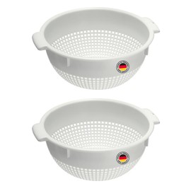 Westmark Colander - Two large colanders with 2 recessed grips and 4 attachment catches for washing and draining - white, plastic, diameter 24 cm