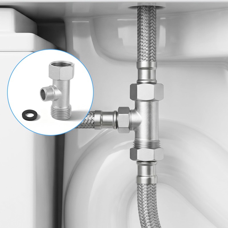 Bidet T Adapter, 3-Way Fitting Adapter (Thread Size 1/2″ x