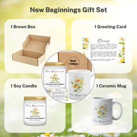 New Beginnings Gifts for Women - Daisy Gifts, Happy New Year Gifts - Congratulations New Job Gifts, Farewell, New Home, Going Away, Goodbye, Good Luck, Leaving Job, Divorce Gifts for Women Coworker