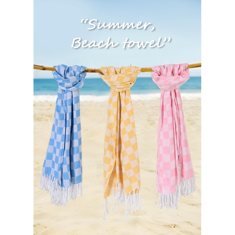 Checkered Plaid Turkish Beach Towel Beach Blanket Sand Free Quick