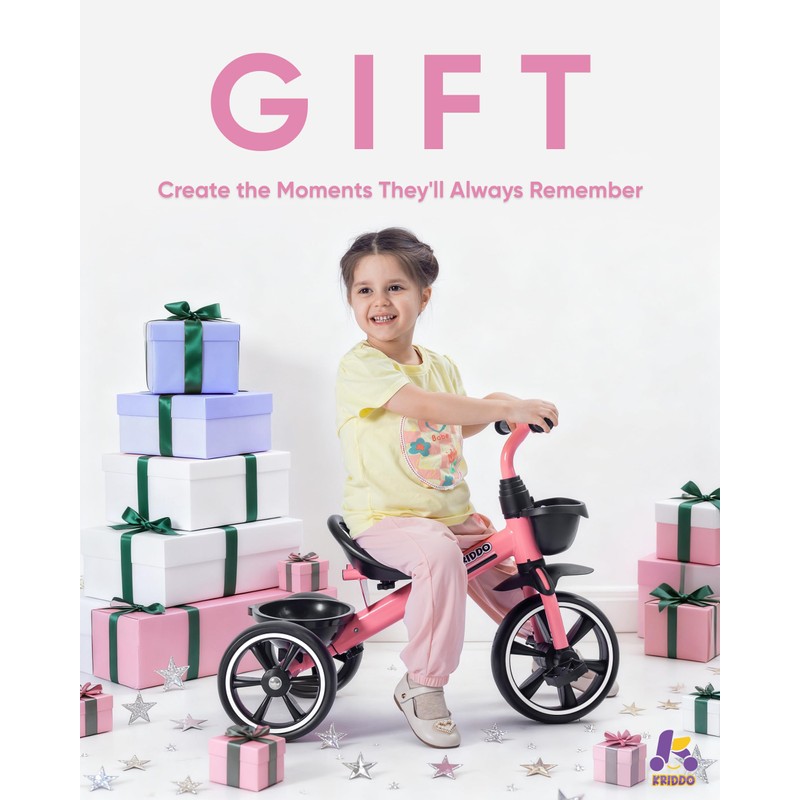 KRIDDO Tricycle for 2-5 Year Olds - Pink Toddler Trike