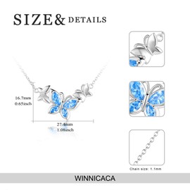 WINNICACA Butterfly Crystal Necklace Sterling Silver Birthstone Jewellery Gifts for Women Teenager Birthday, Sterling Silver, Crystal